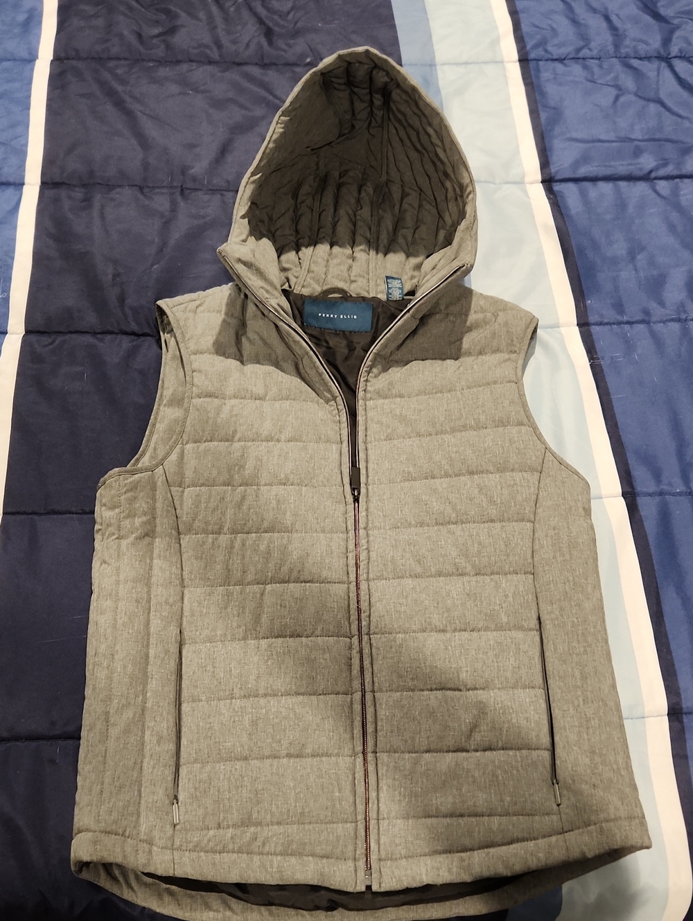 Perry Ellis Men's Heather Gray Quilted Hooded Vest